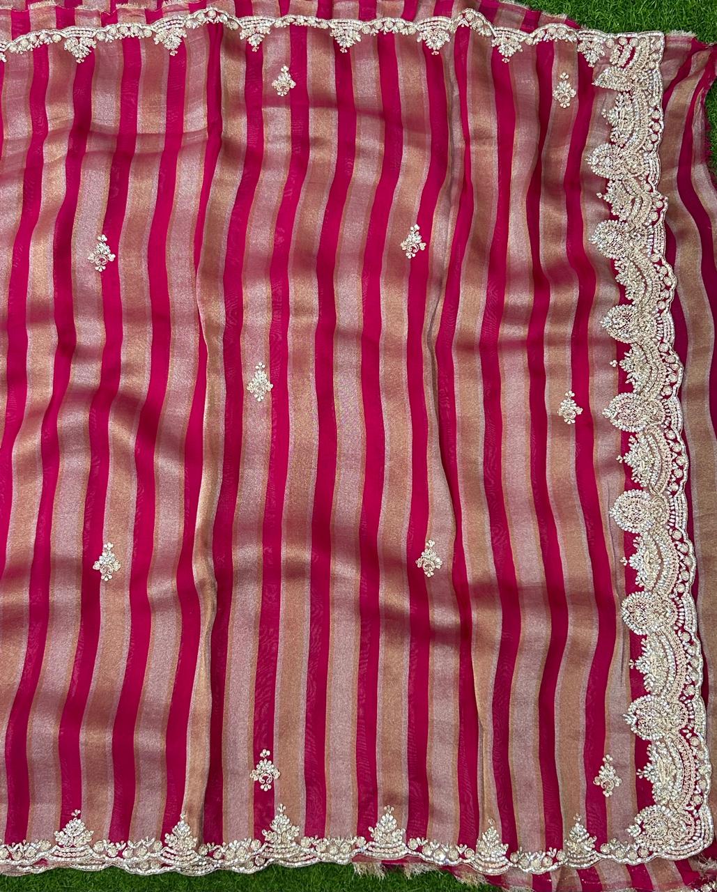 Pink pure organza tissue party wear saree