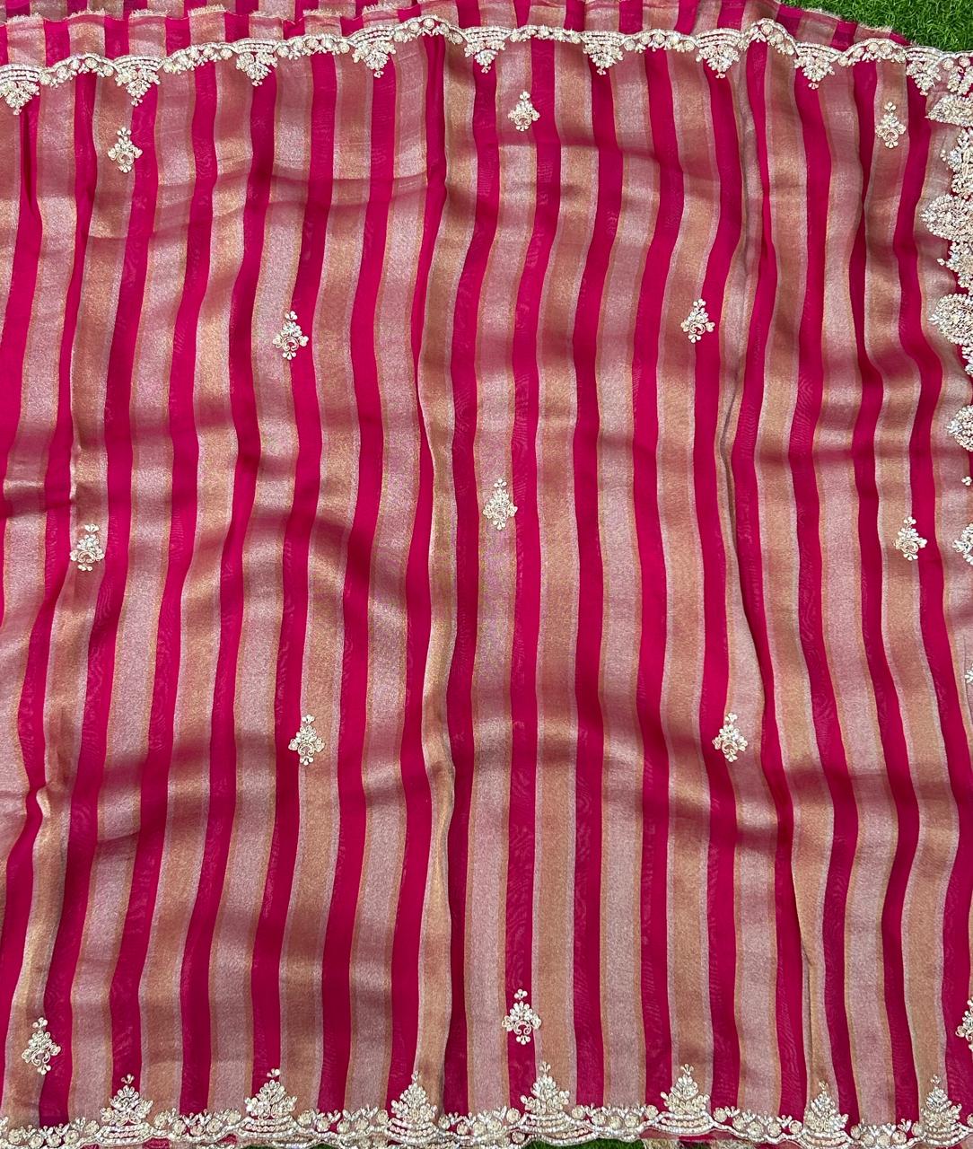 Pink pure organza tissue party wear saree