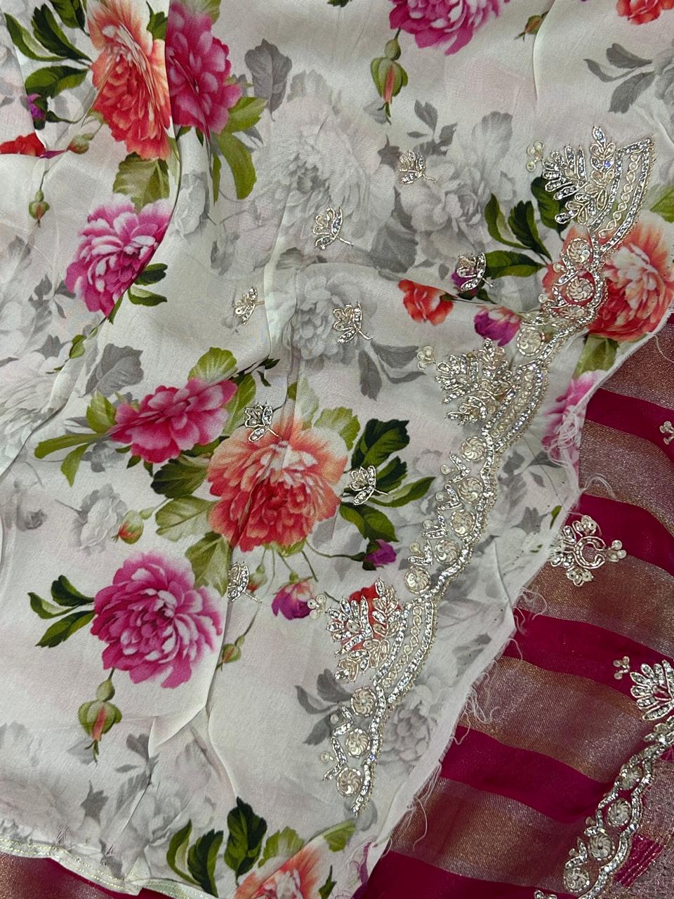 Pink pure organza tissue party wear saree