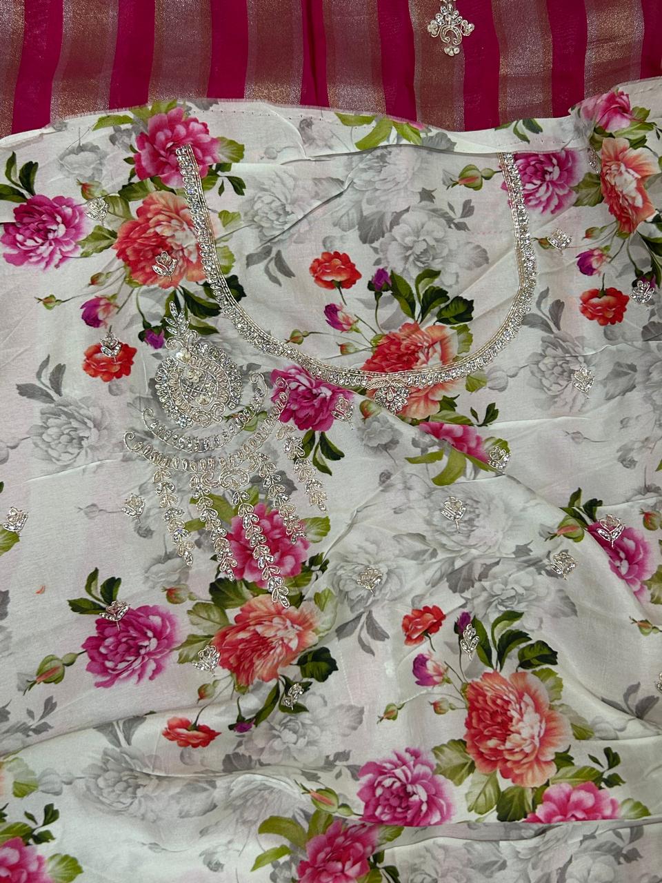 Pink pure organza tissue party wear saree