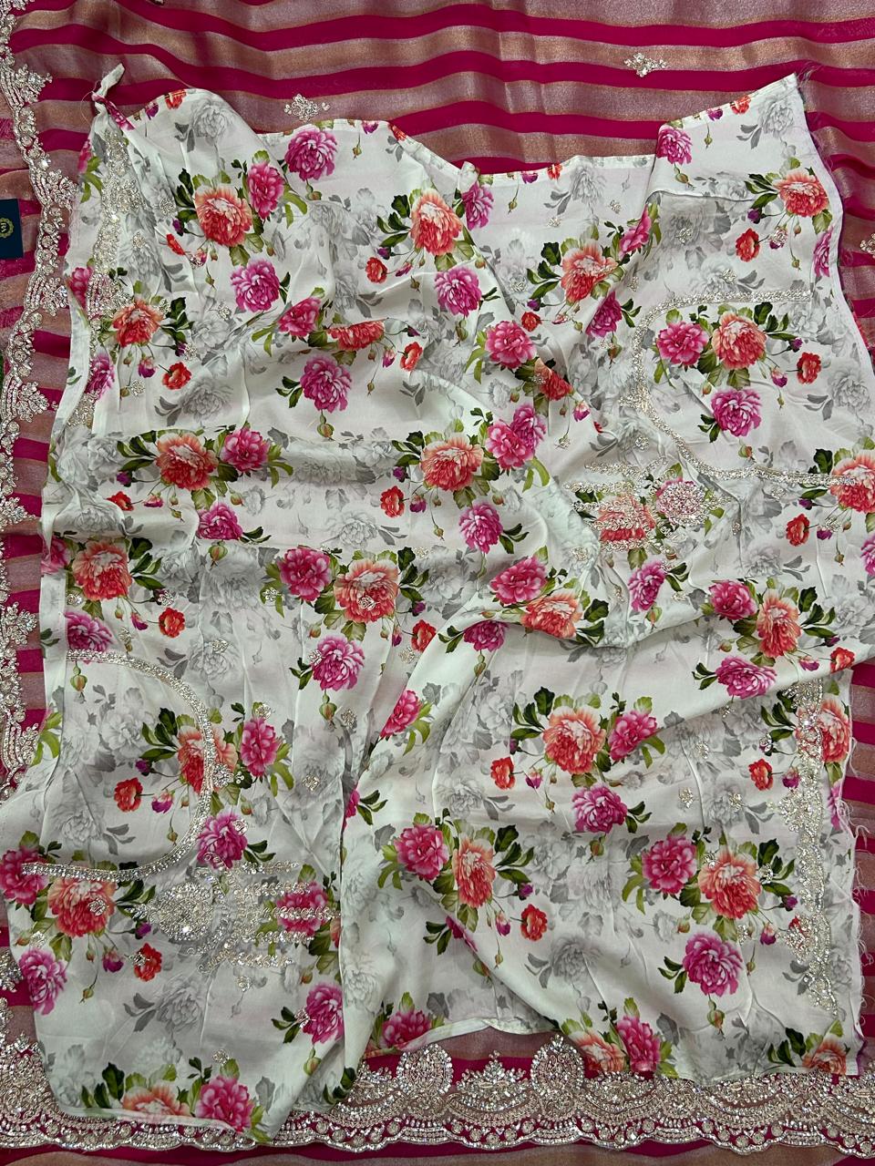 Pink pure organza tissue party wear saree