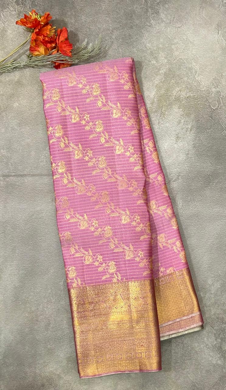 Pink brocade pure kanchipuram silk saree