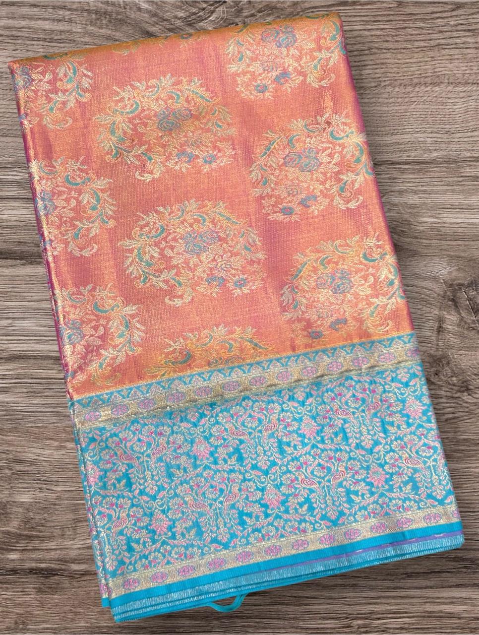 Orange brocade pure kanchipuram silk saree