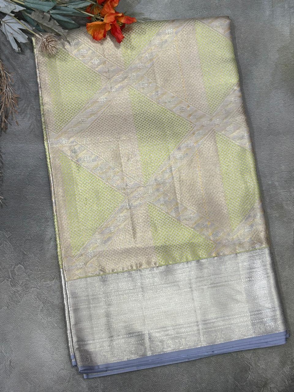 Silver shade brocade pure kanchipuram silk saree