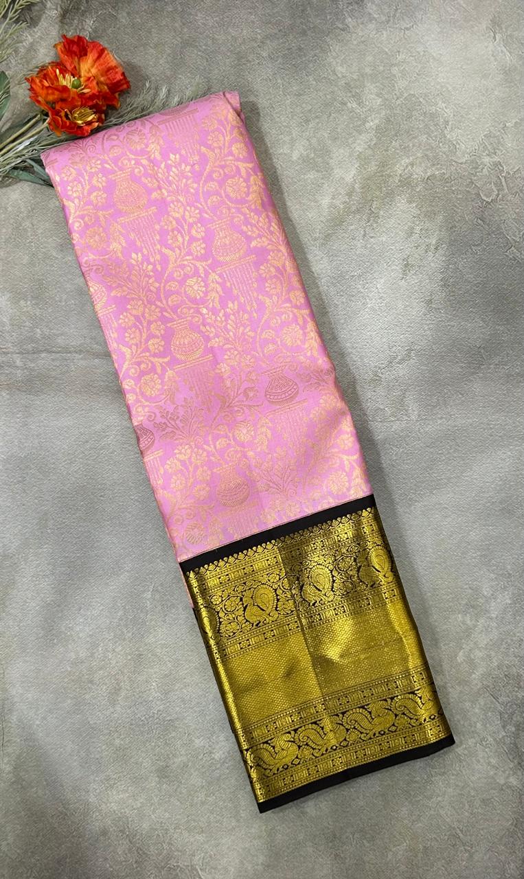 Baby pink pure kanchipuram silk saree