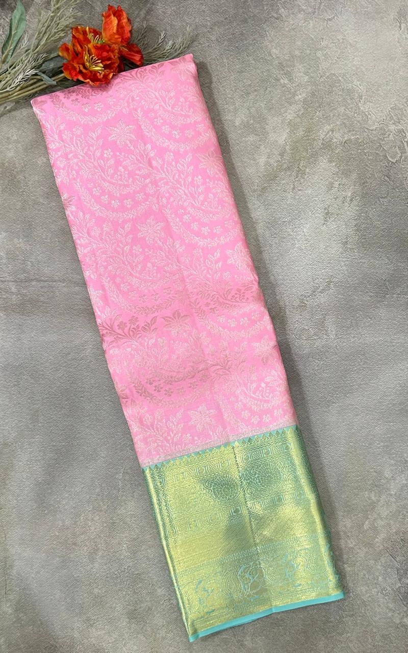 Baby pink pure kanchipuram silk saree