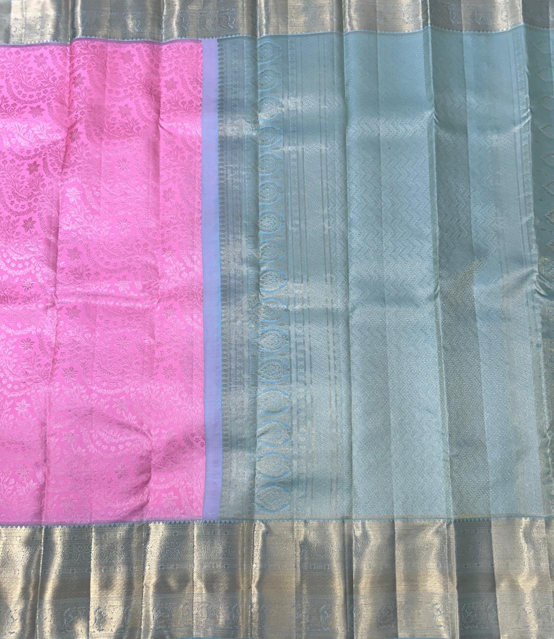 Baby pink pure kanchipuram silk saree