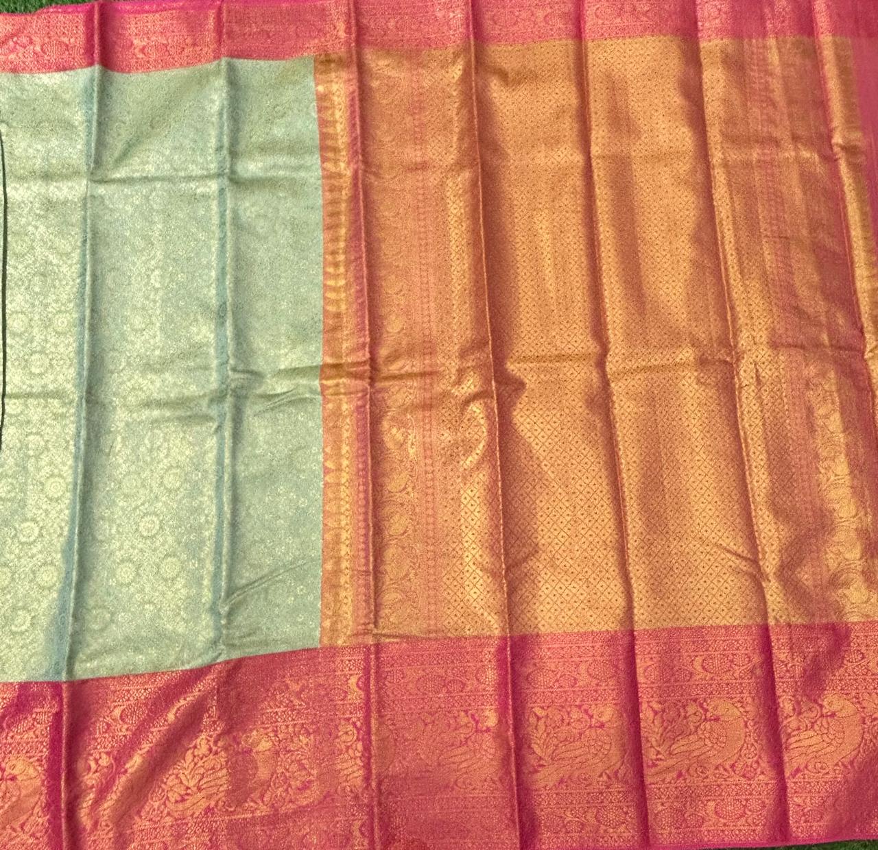 Light green n pink pure kanchipuram silk saree