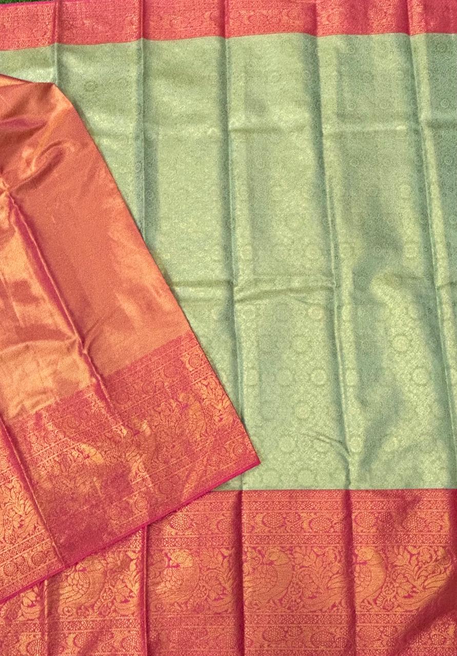 Light green n pink pure kanchipuram silk saree