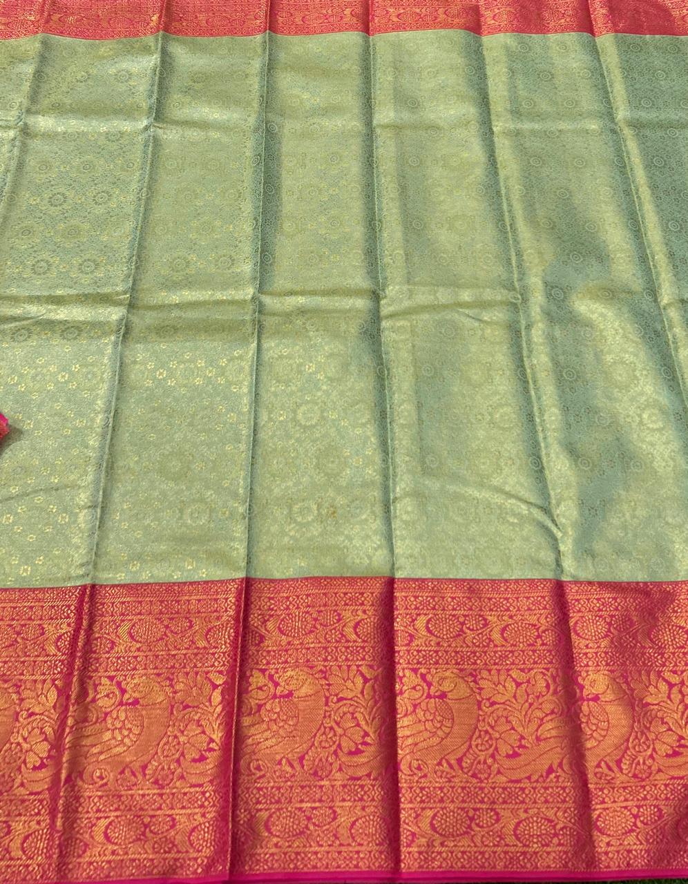 Light green n pink pure kanchipuram silk saree