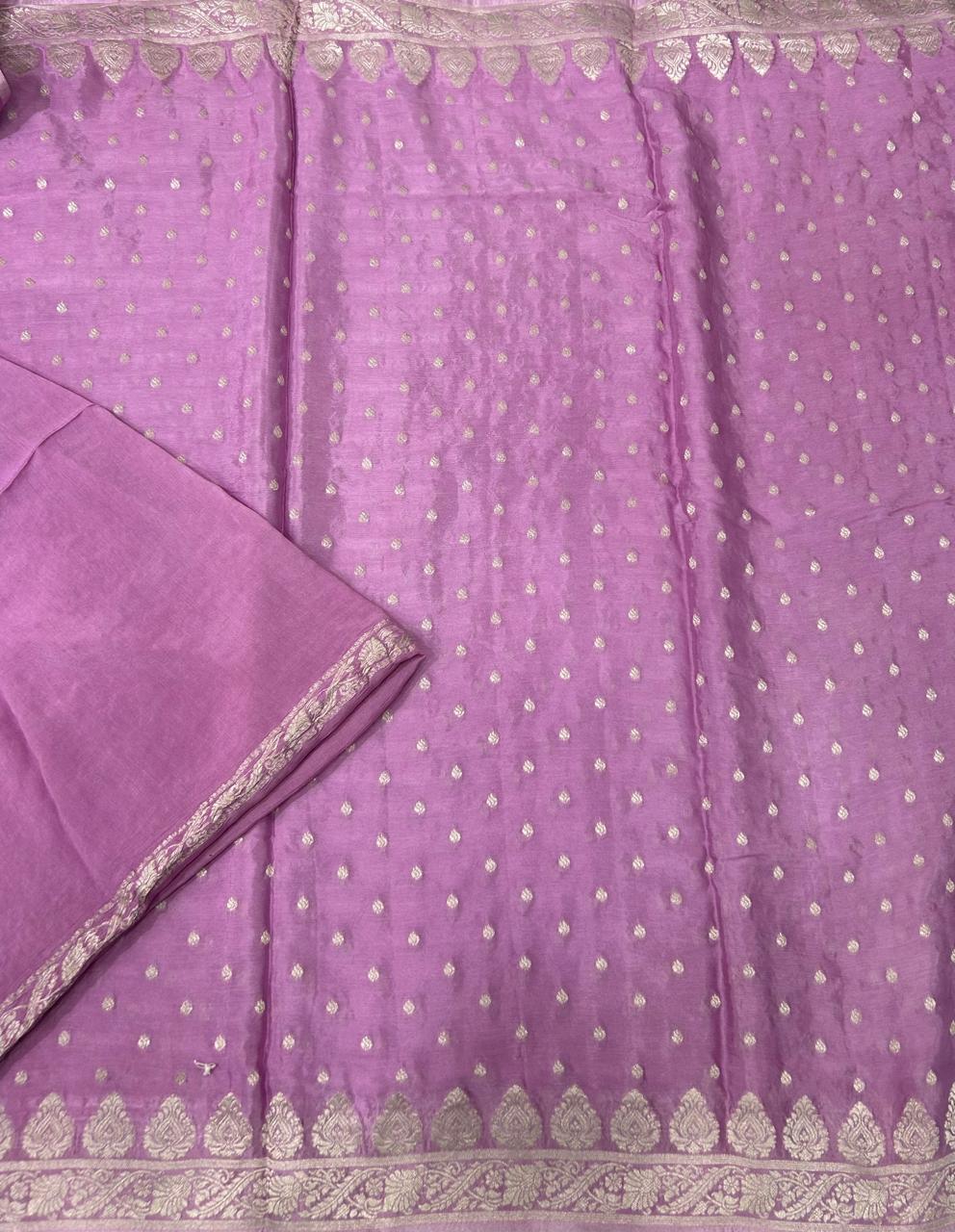 Lavender silver zari art work saree