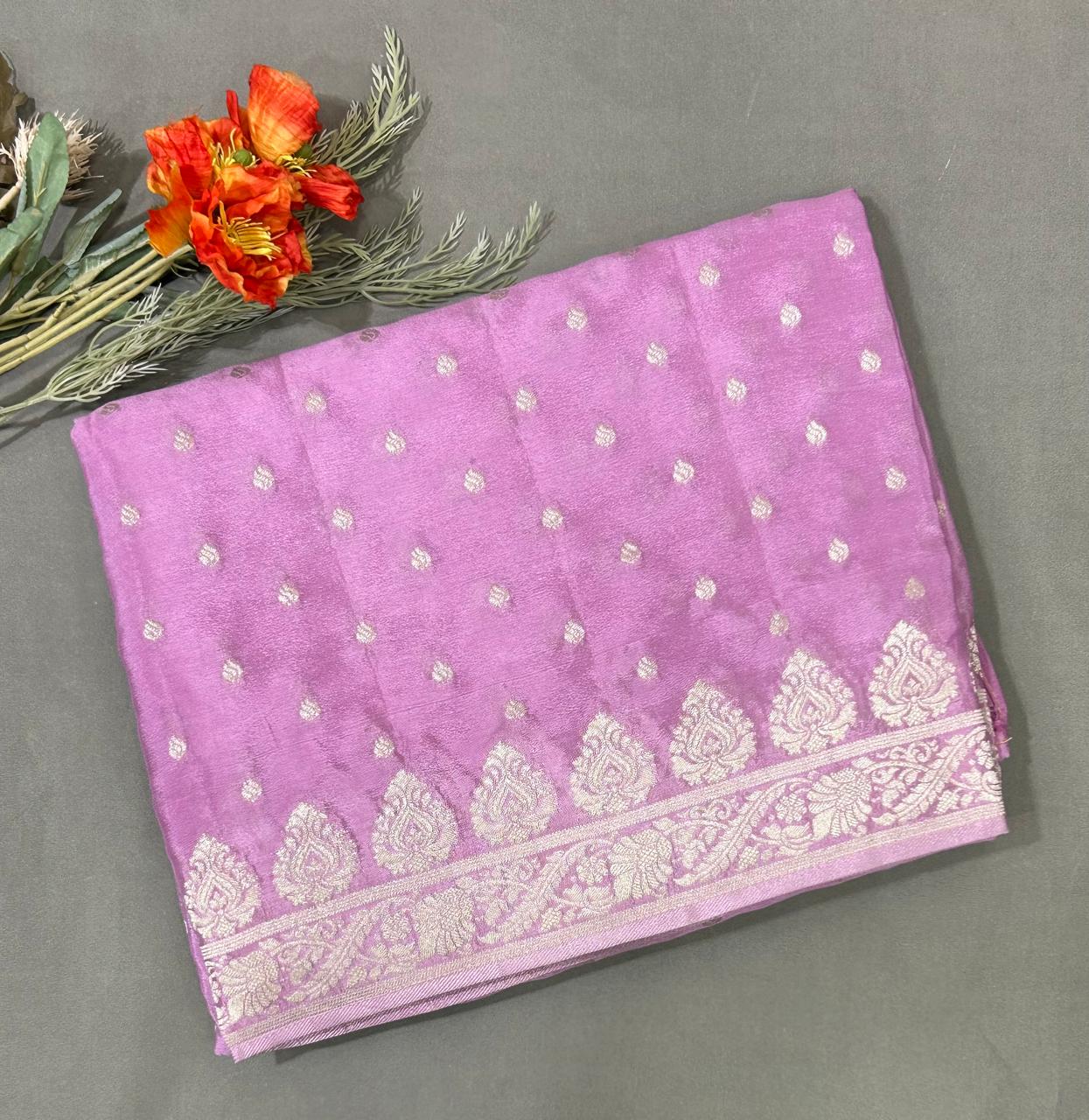 Lavender silver zari art work saree