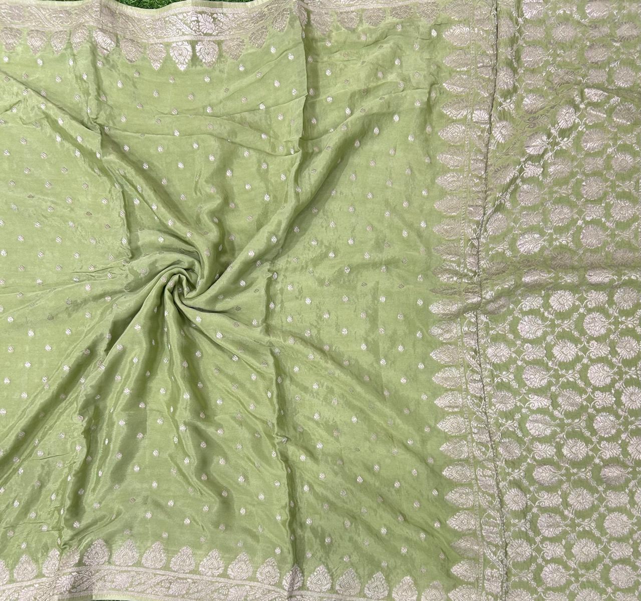 Light green silver zari art work saree