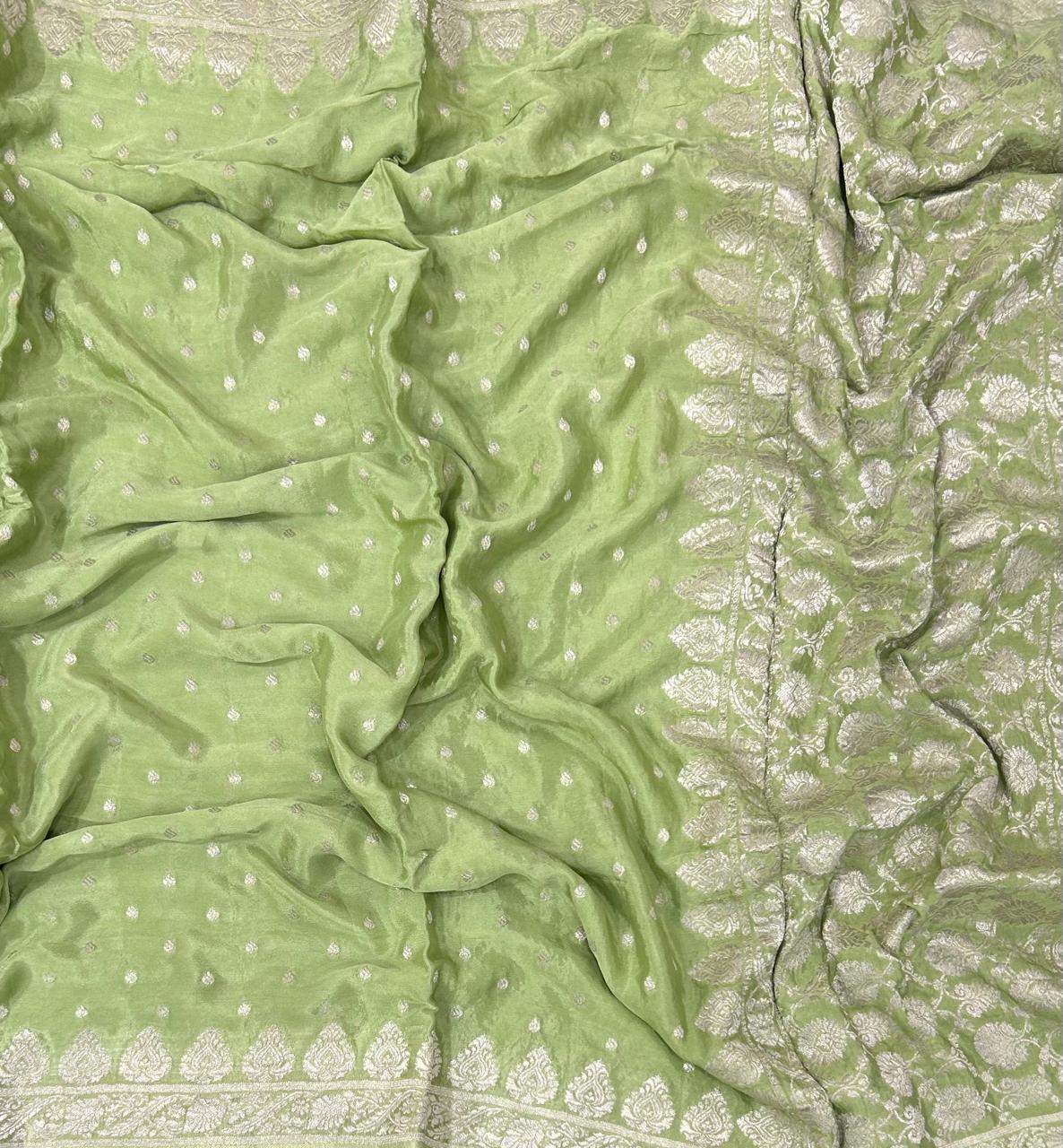 Light green silver zari art work saree