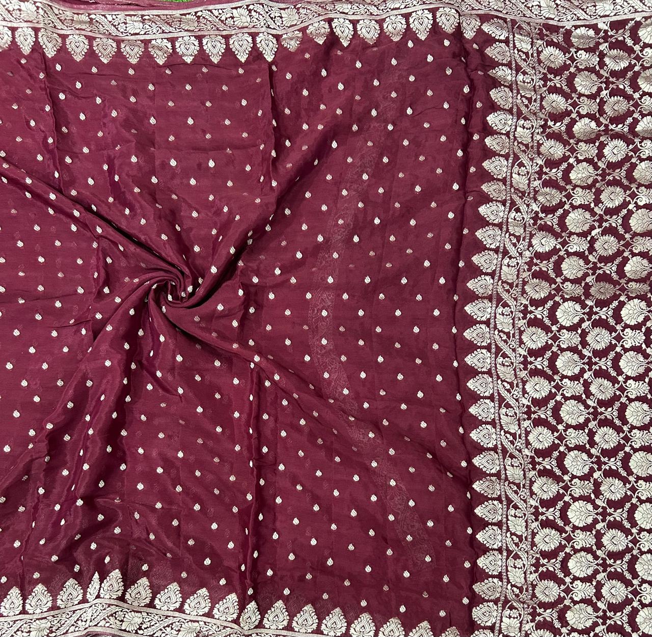 Brown silver zari art work saree