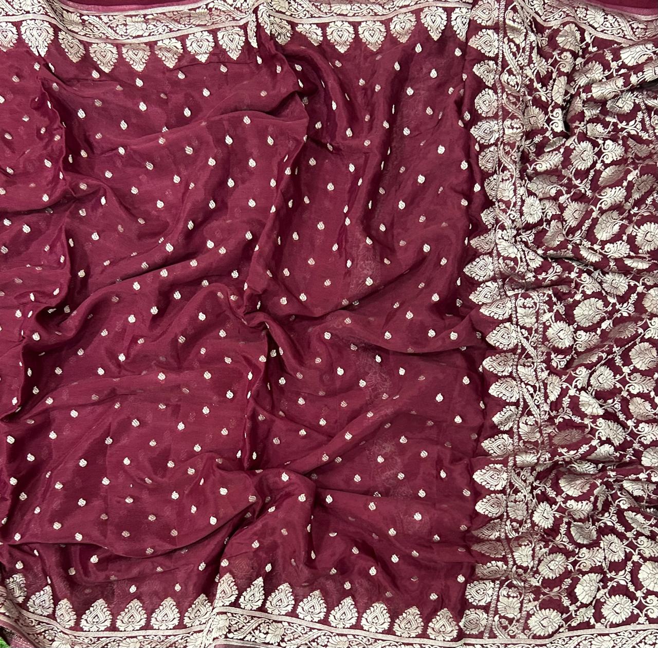 Brown silver zari art work saree