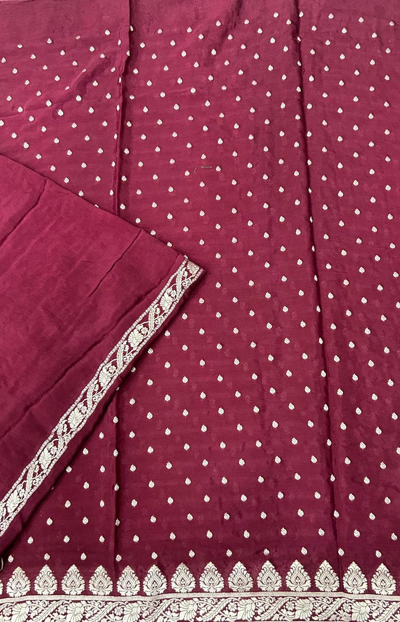 Brown silver zari art work saree