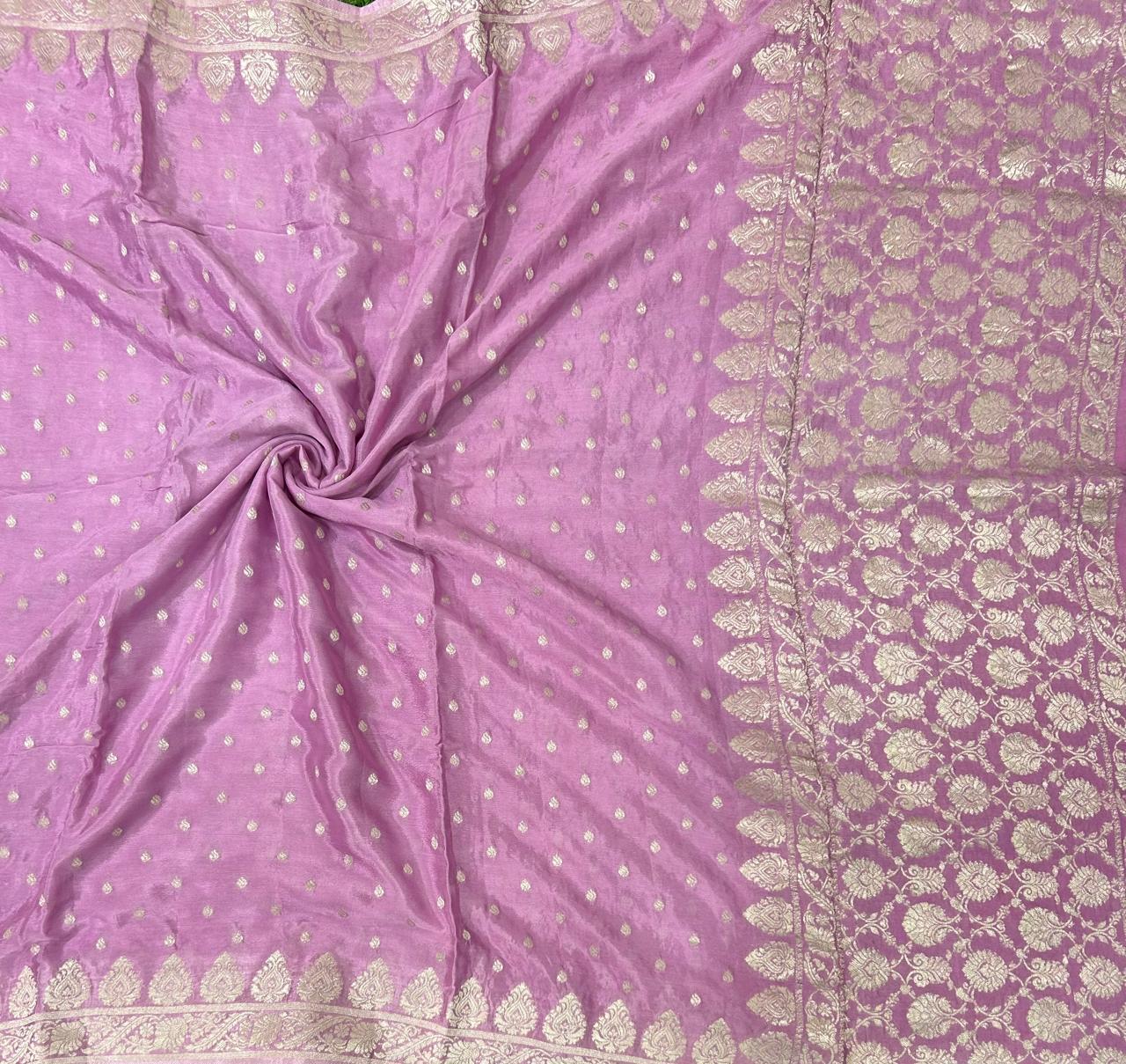 Lavender silver zari art work saree