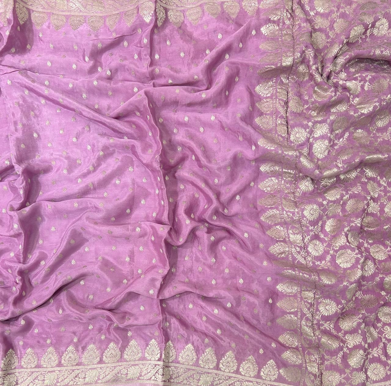 Lavender silver zari art work saree