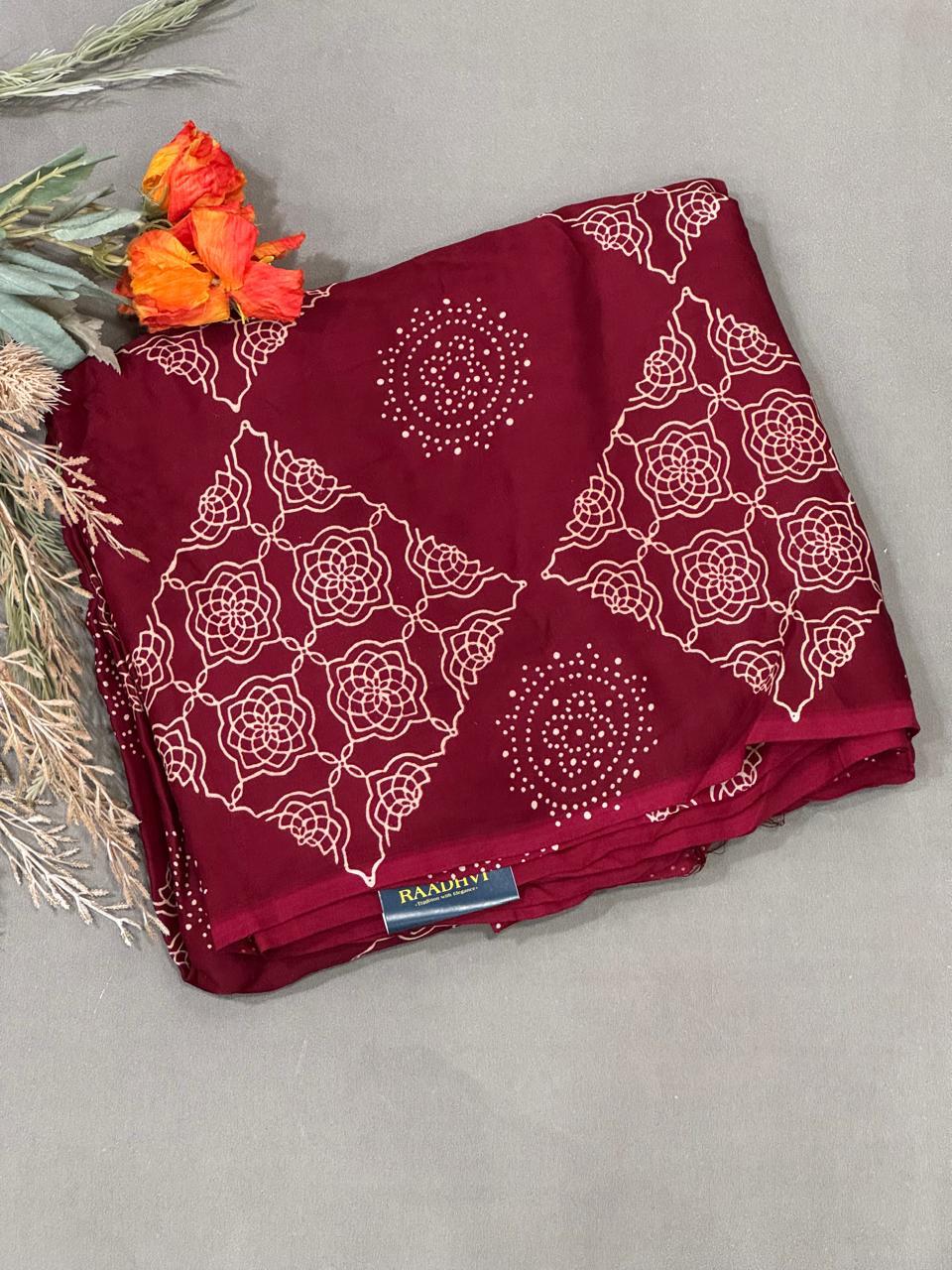 Meroon checks modal silk saree