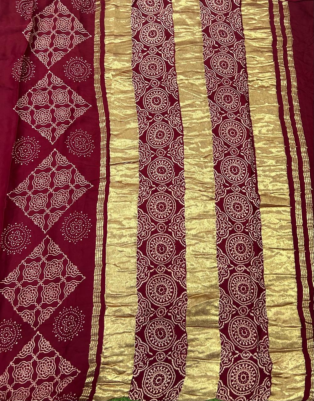 Meroon checks modal silk saree