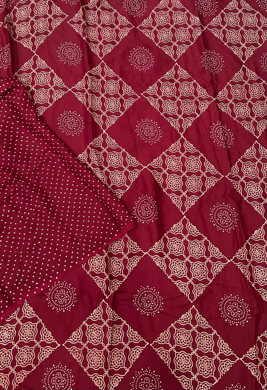 Meroon checks modal silk saree
