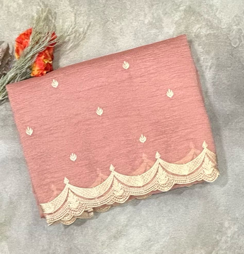 Peach scallop crush tissue saree