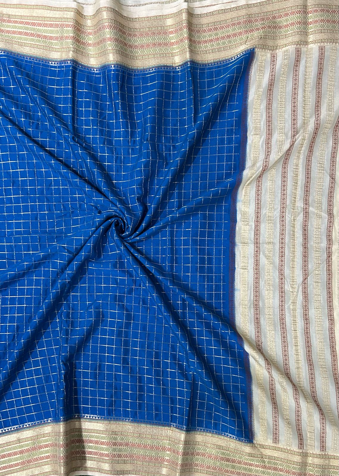 Blue checks semi crepe 05 silk saree