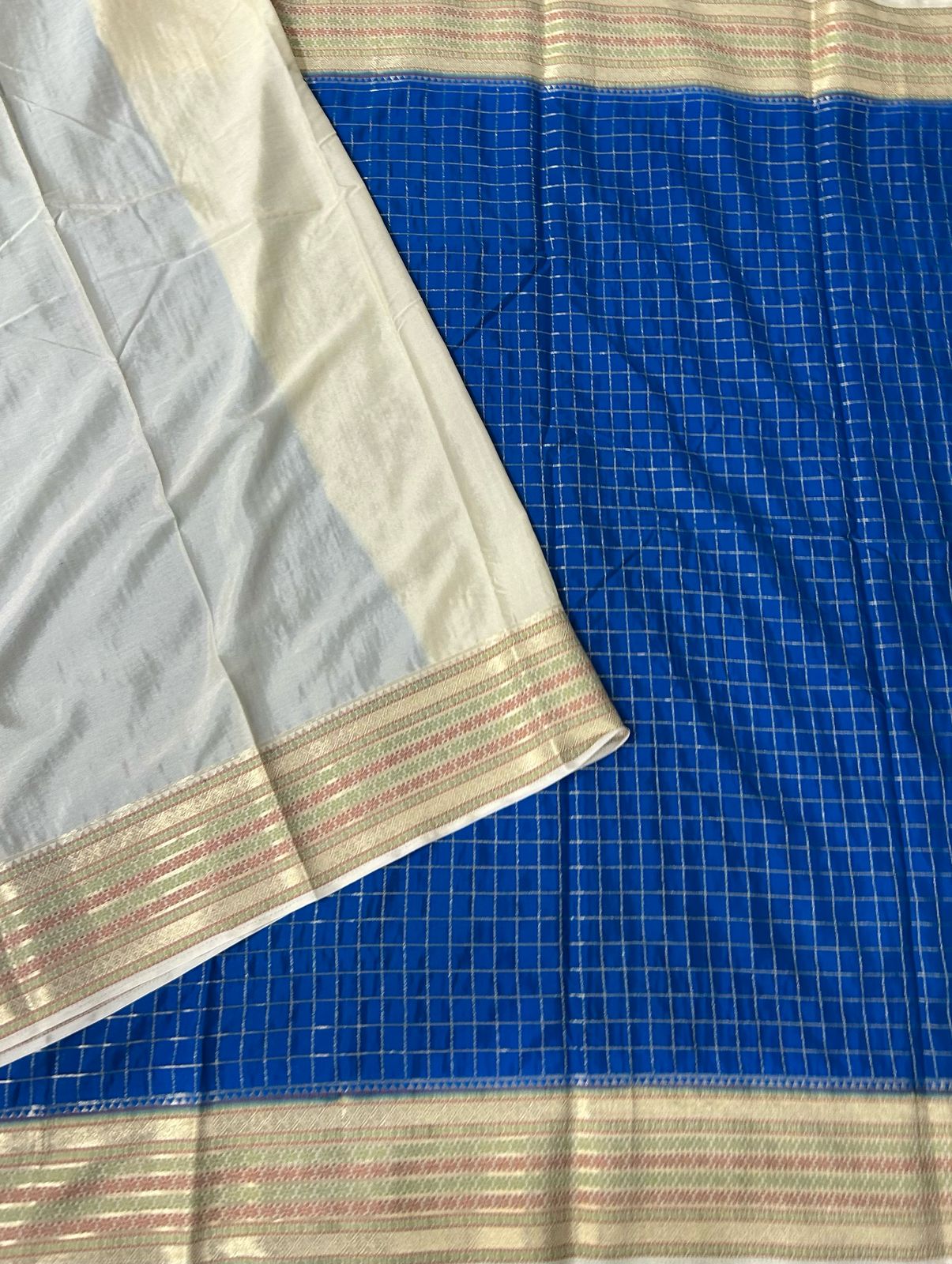 Blue checks semi crepe 05 silk saree