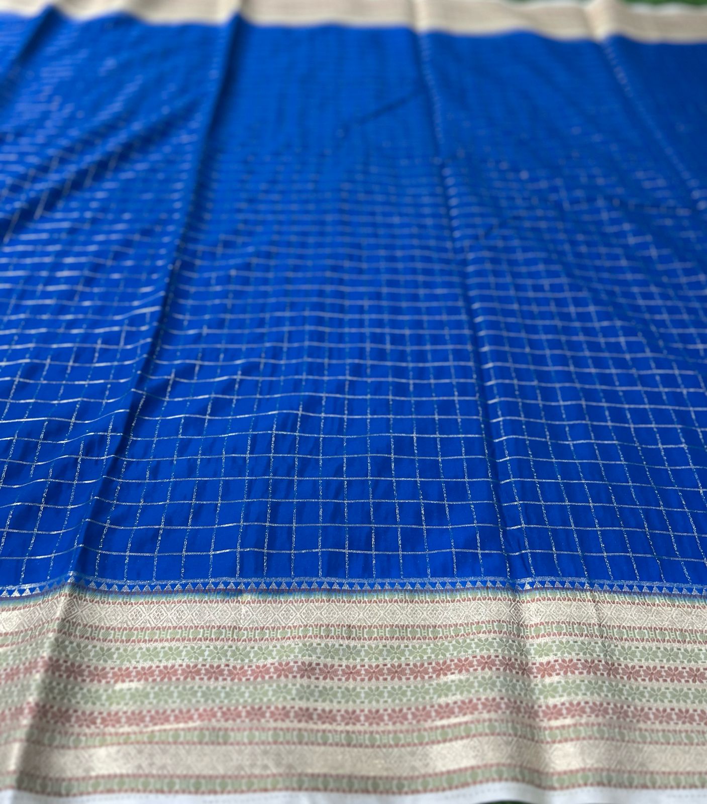 Blue checks semi crepe 05 silk saree