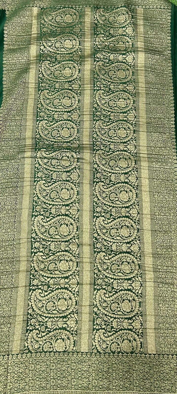 Bottle green big butta designer soft crepe silk