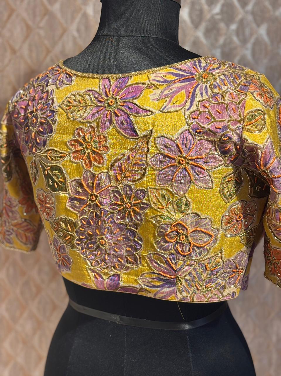 yellow pure tissue hand work blouse 01