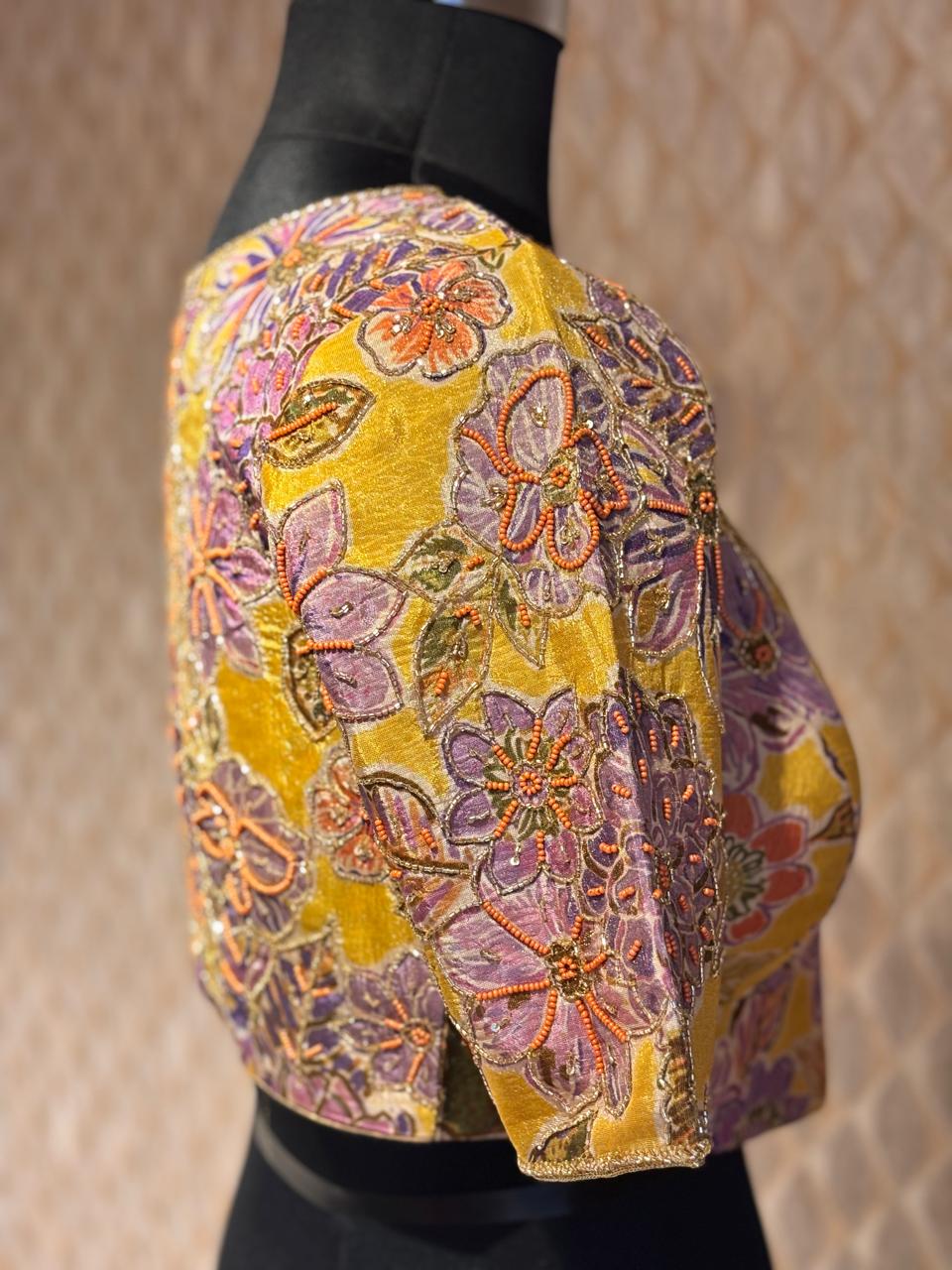 yellow pure tissue hand work blouse 01