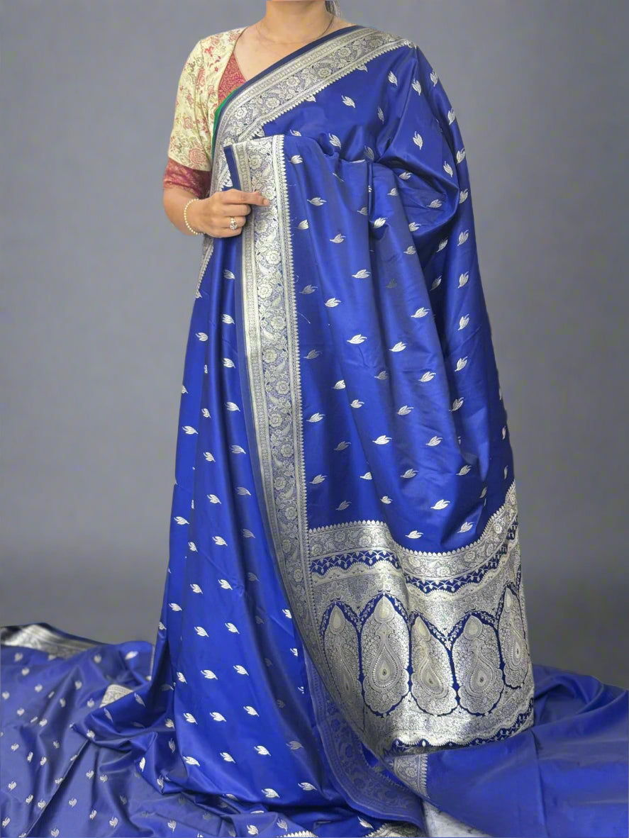Blue semi katan benaras silk saree