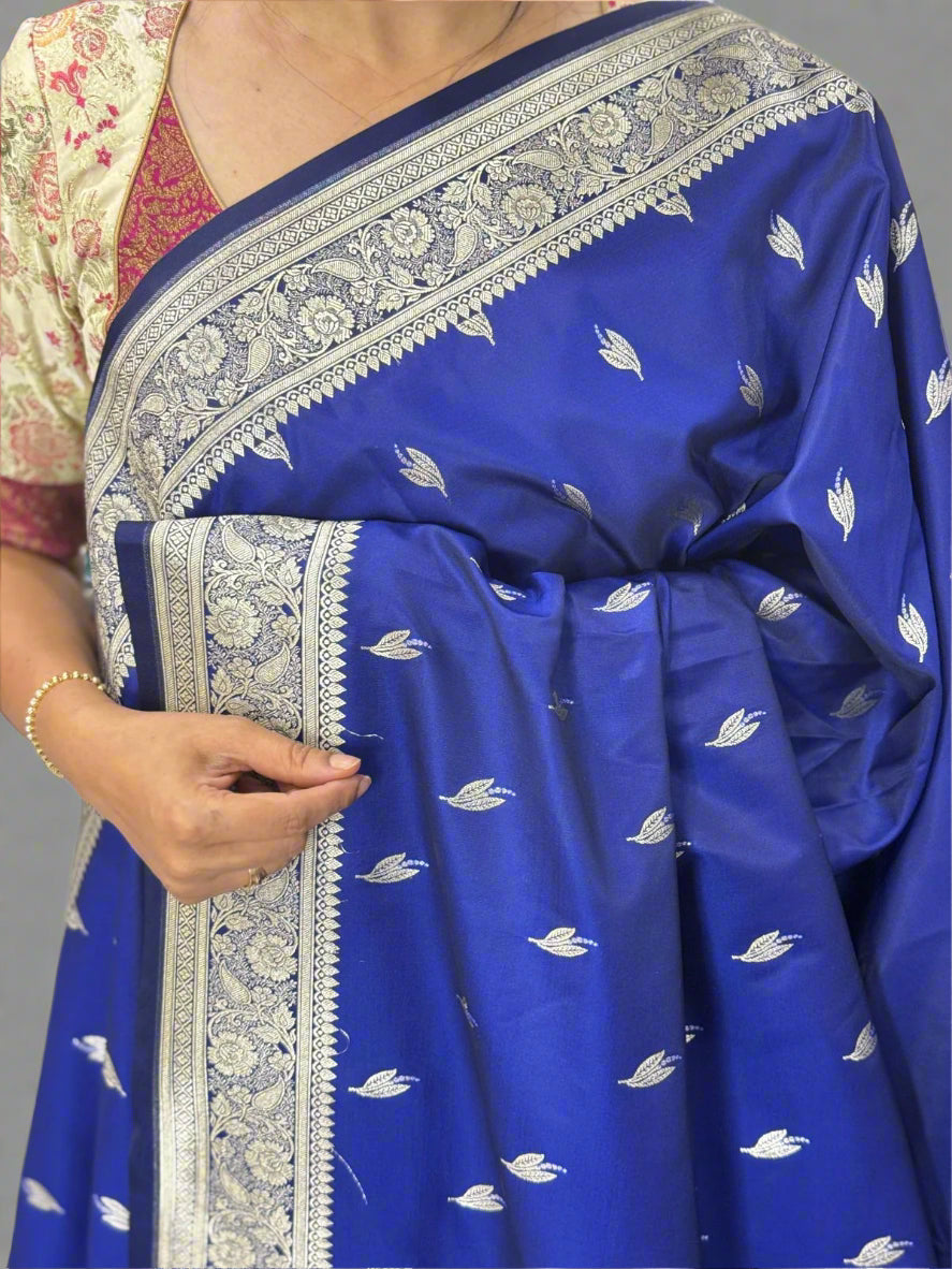 Blue semi katan benaras silk saree