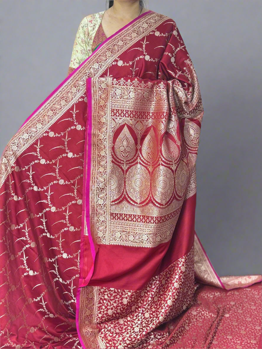 Brown semi kathan benaras silk saree