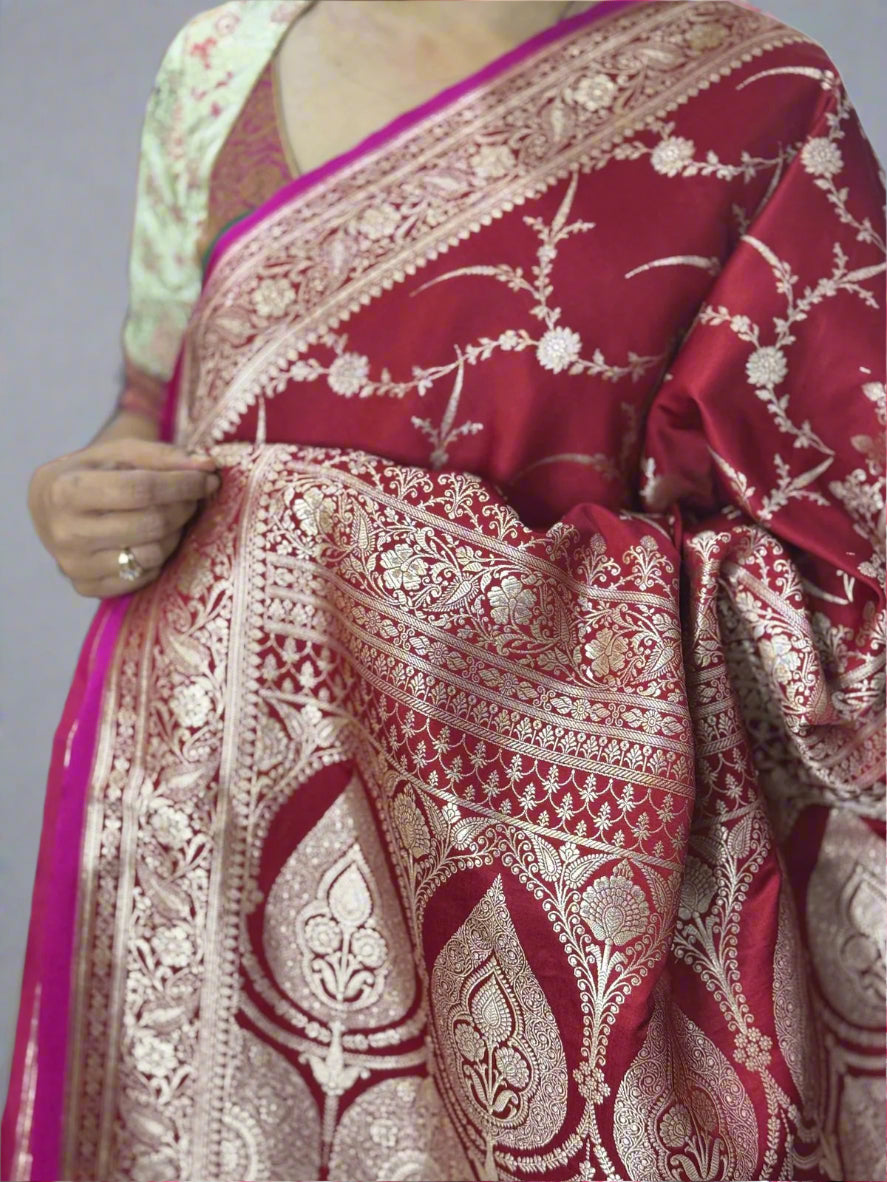 Brown semi kathan benaras silk saree