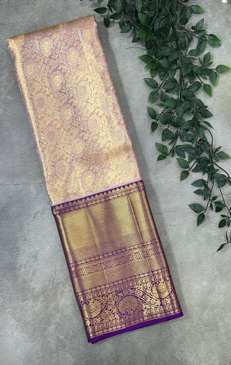 Pastel pink brocade tissue pure kanchipuram-03 silk saree