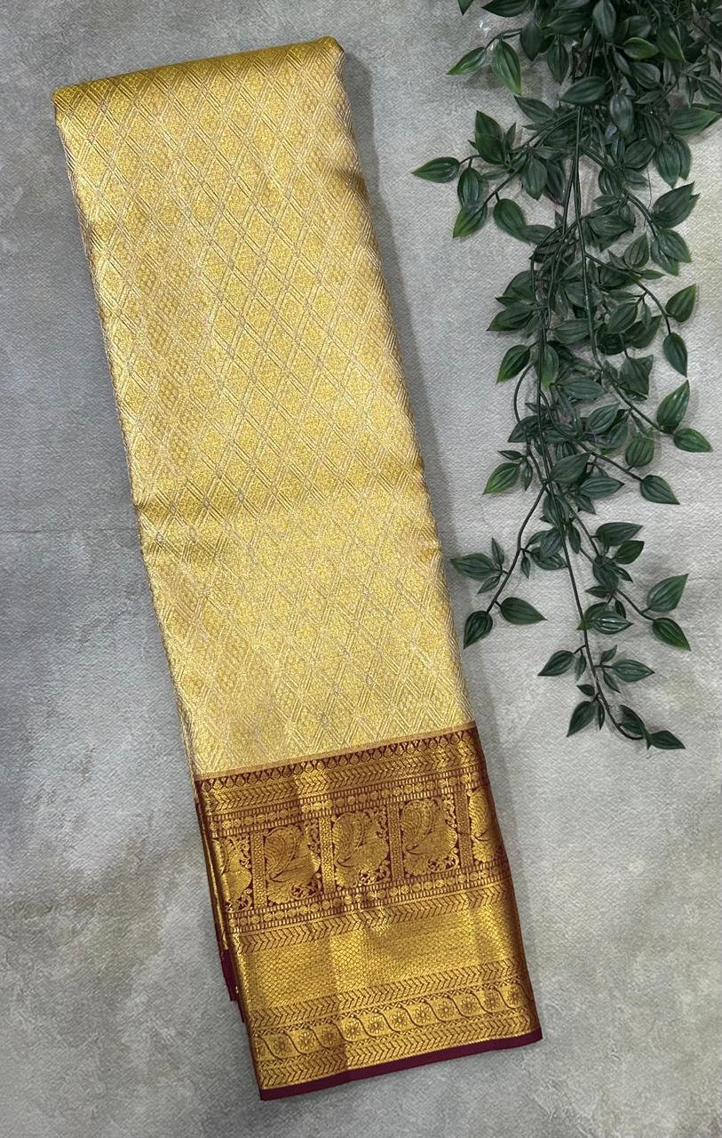 Beige brocade tissue pure kanchipuram-03 silk saree