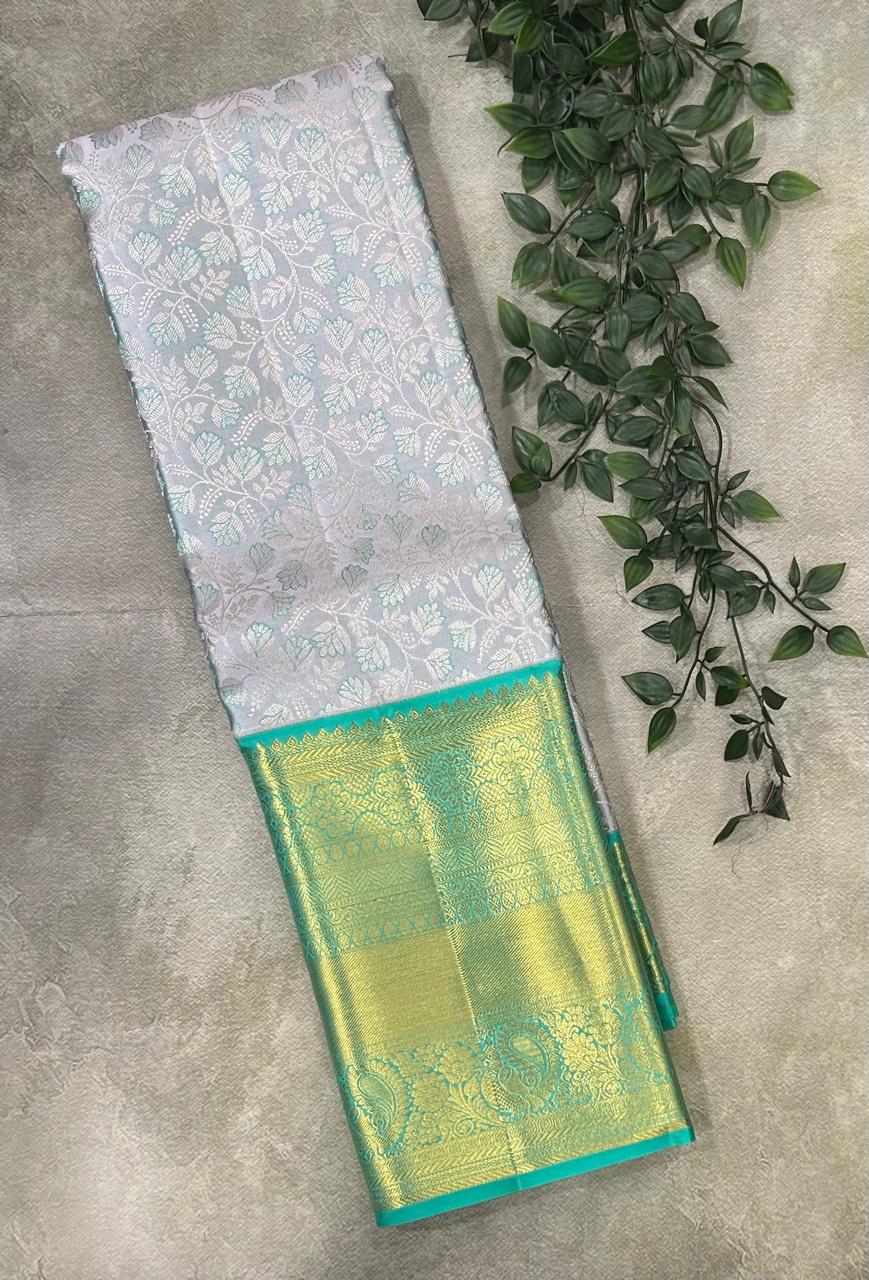 Grey silver zari brocade pure kanchipuram-03 silk saree