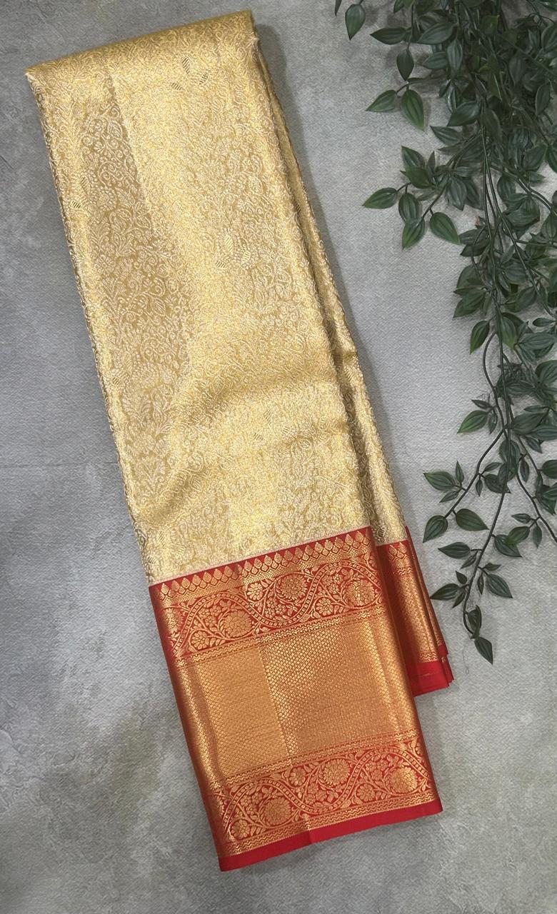 Golden beige brocade tissue pure kanchipuram-03 silk saree