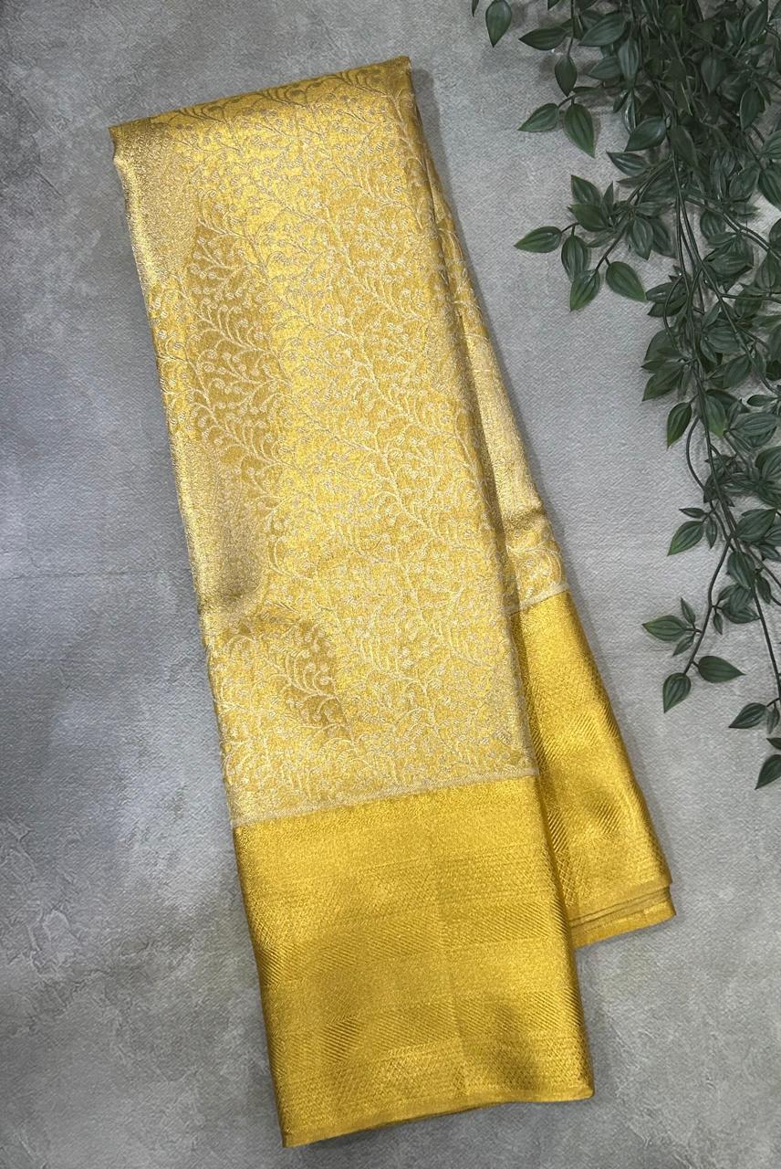Golden yellow brocade tissue pure kanchipuram-03 silk saree