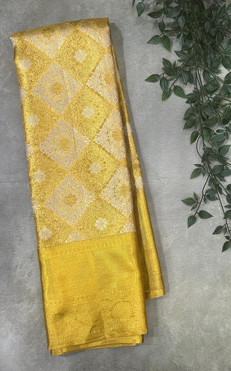 Golden yellow brocade tissue pure kanchipuram-03 silk saree