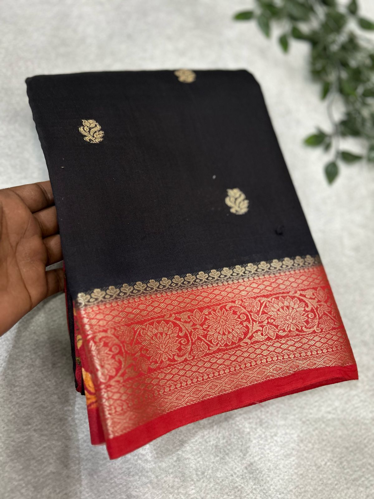 Black soft tussar crepe with printed blouse saree