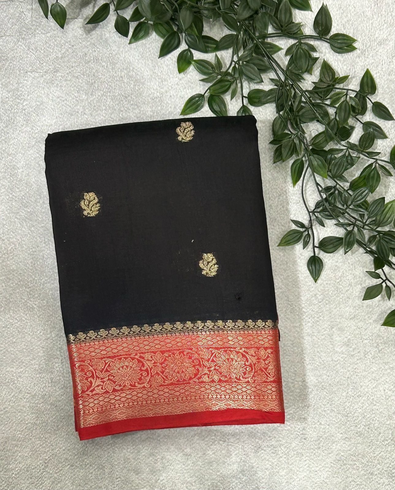 Black soft tussar crepe with printed blouse saree