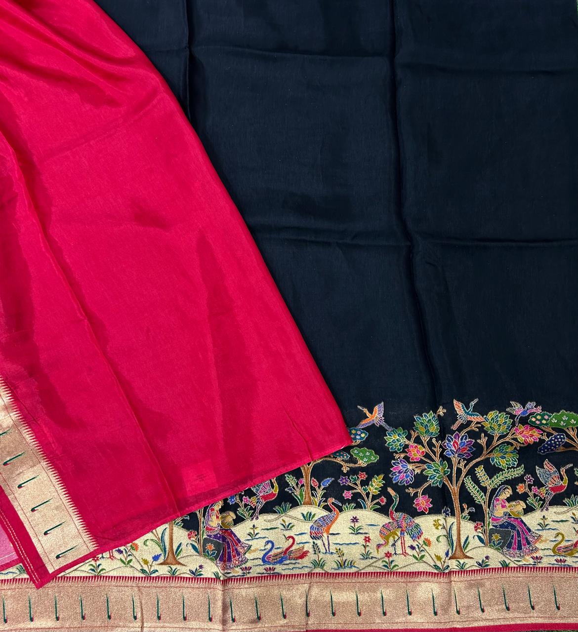 Black dola  paithani border crepe silk saree