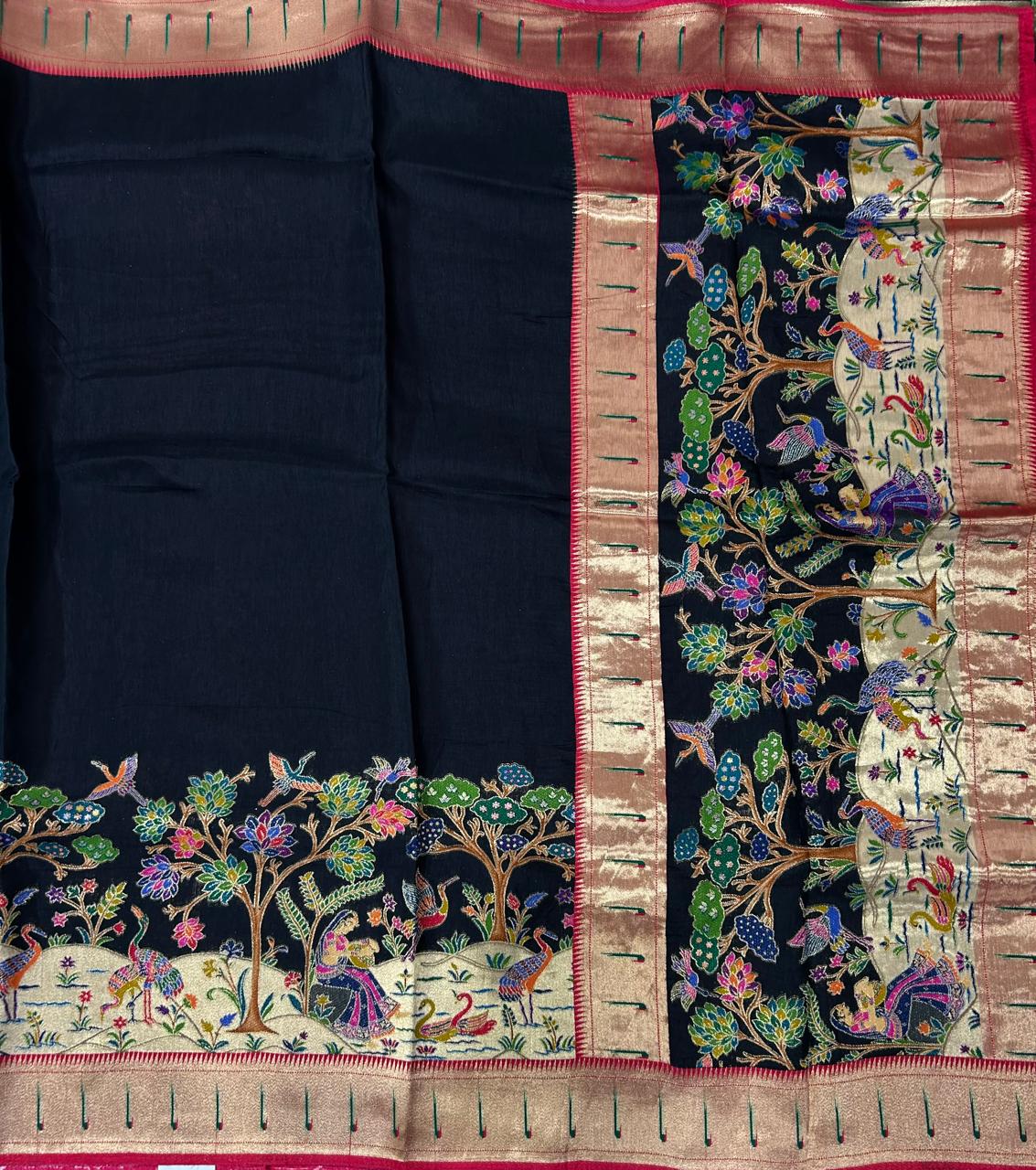 Black dola  paithani border crepe silk saree