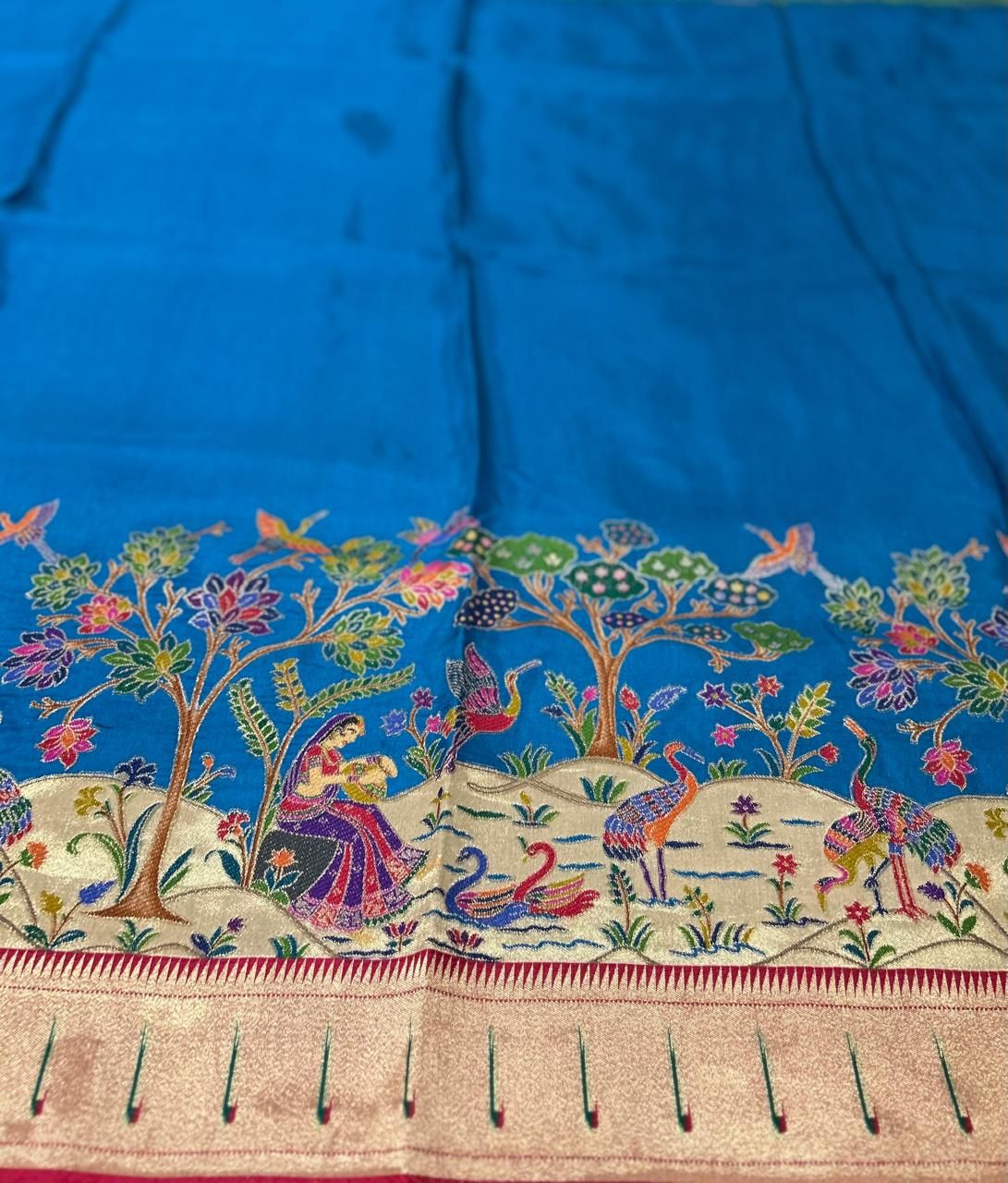 Blue dola paithani border crepe silk saree