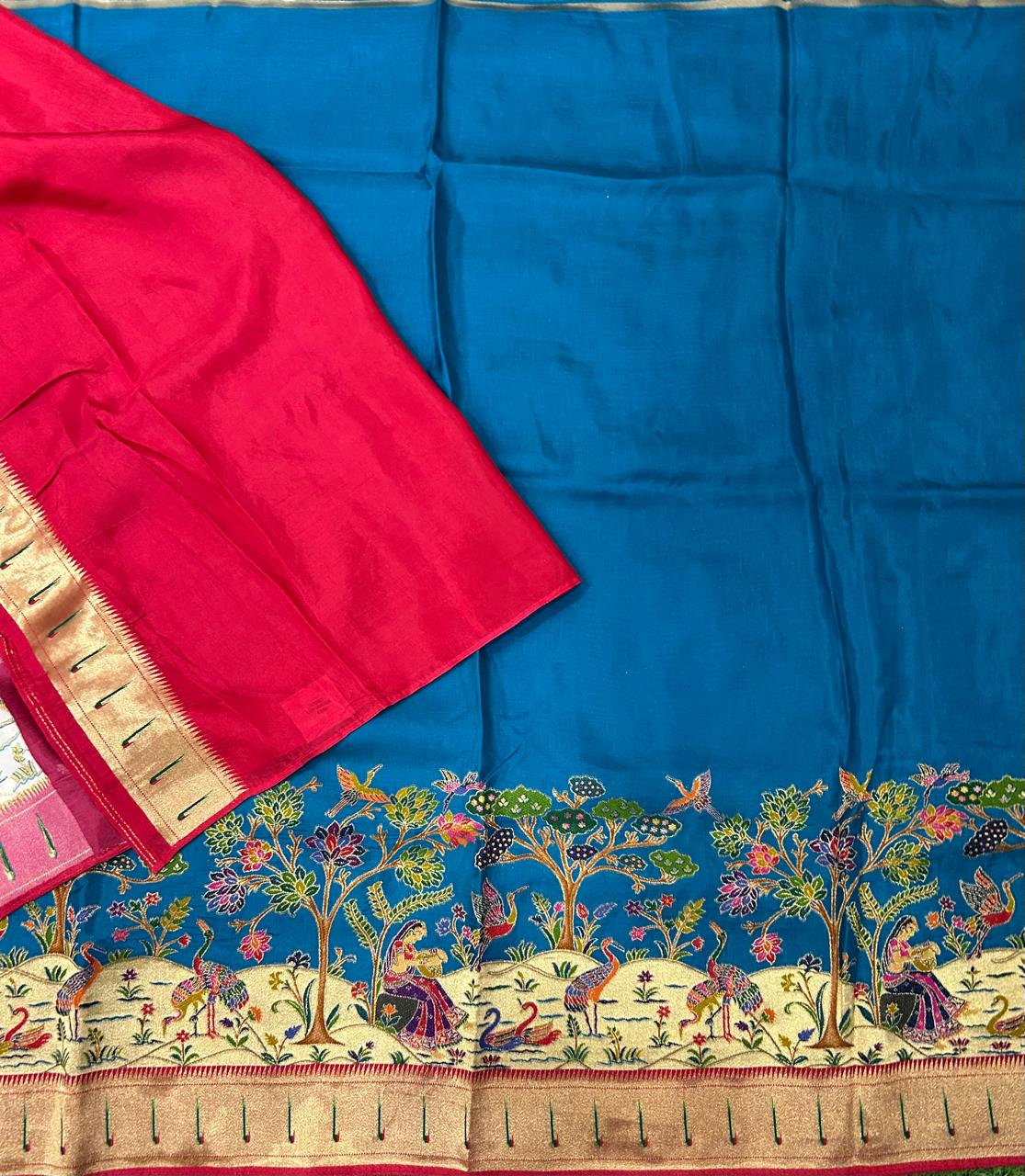 Blue dola paithani border crepe silk saree