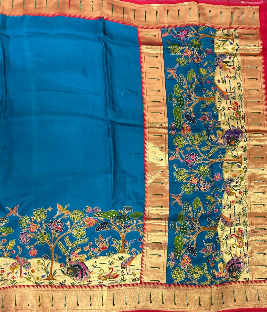 Blue dola paithani border crepe silk saree